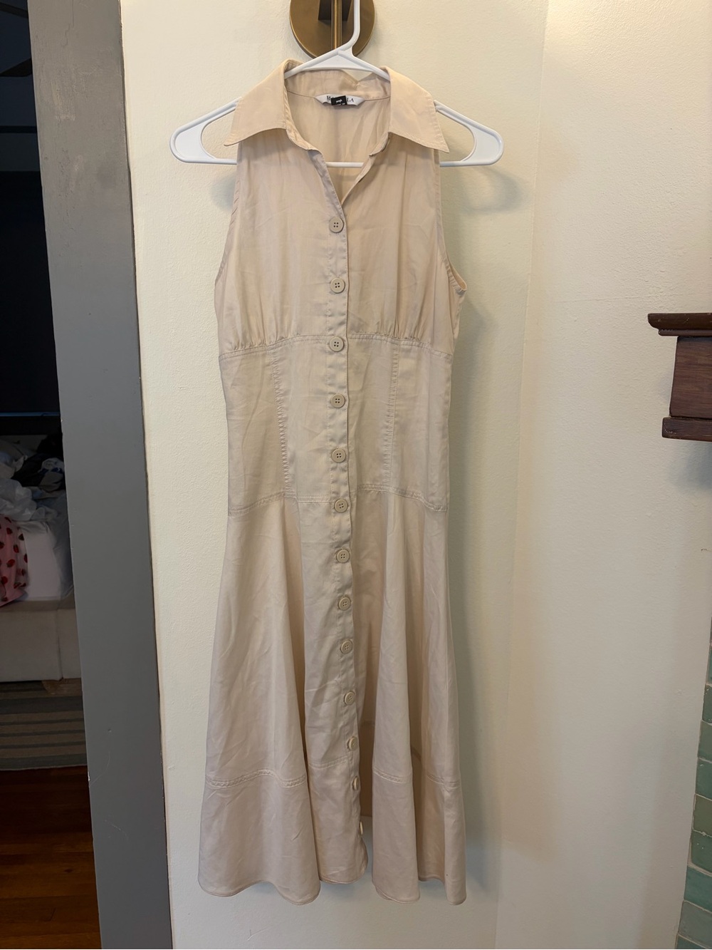 MARELLA Sleeveless Button-Front Dress in Beige 100% cotton